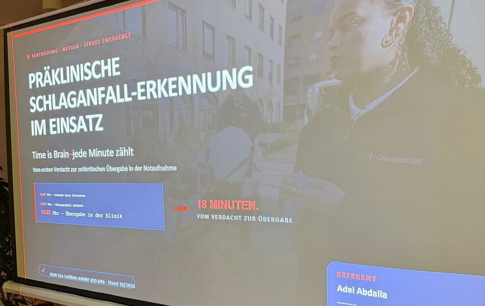 Präsentation zur präklinischen Erkennung von Schlaganfällen bei der Medinos-Fachfortbildung für Rettungsdienst und Neurologie in Sonneberg.