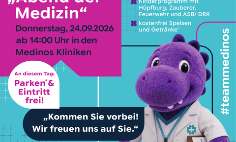 Am Donnerstag, 24. September 2026, öffnet das Medinos Klinikum Sonneberg ab 14:00 Uhr seine Türen zum „Abend der Medizin“. Besucherinnen und Besucher erwarten Einblicke in verschiedene medizinische Fachbereiche sowie ein abwechslungsreiches Programm für d