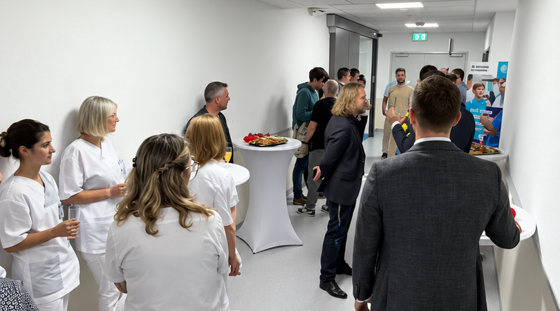 Gäste und Mitarbeitende bei der feierlichen Inbetriebnahme des neuen Katheterlabors am Medinos Klinikum Sonneberg.
